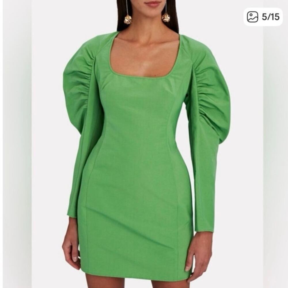 AKNVAS Lexi Puff Sleeve BodyCon Cotton Blend Mini Dress Green 6
